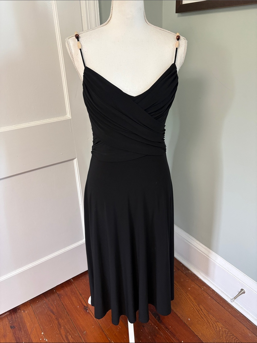 Nine West Black Faux Wrap-Style Beaded Spaghetti Strap Dress Size 6